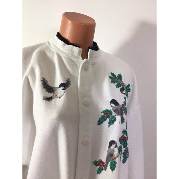 Vintage Morning Sun Sweatshirt Button Front Cardigan Bird Print Womens XL - Picture 2 of 8